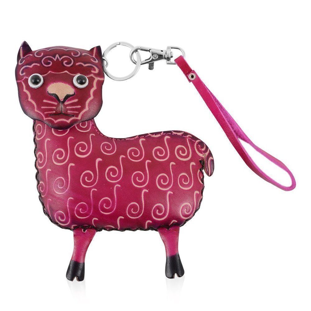 Llama Coin Pouch with Wristlet Pink Leather